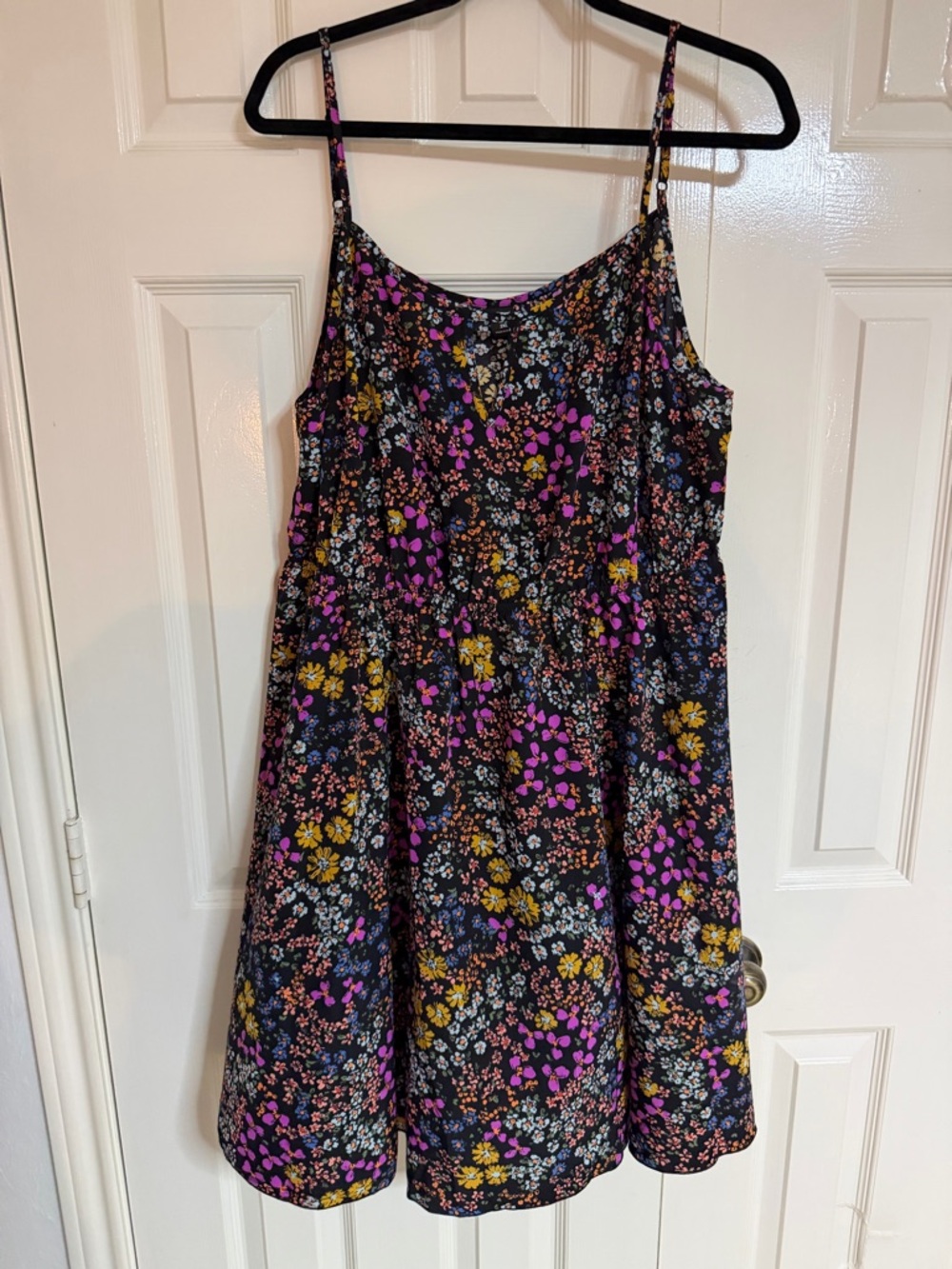 SHEIN Black Floral Spaghetti Strap Casual Dress with Pink & Yellow Flowers